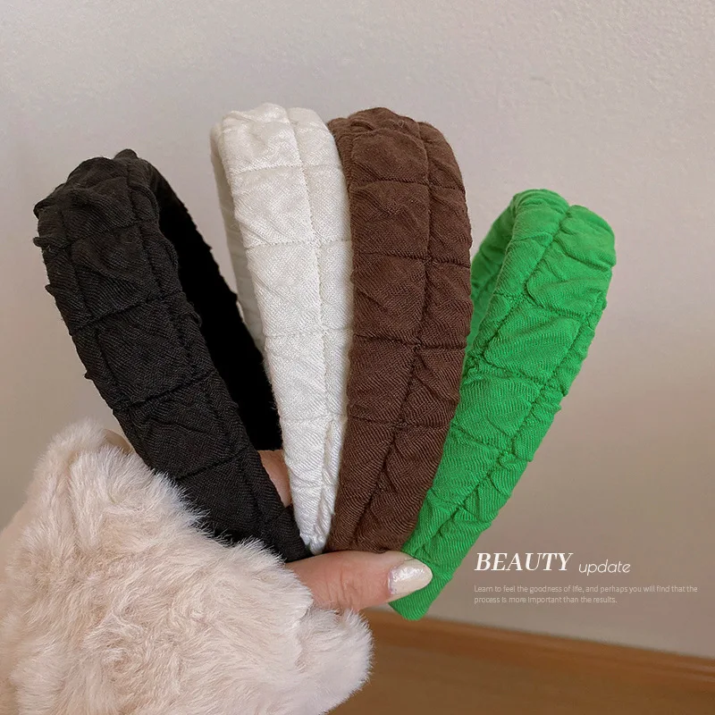 

Женская широкая повязка для волос Minar в клетку, плиссированные повязки на голову, осенне-зимние аксессуары для волос