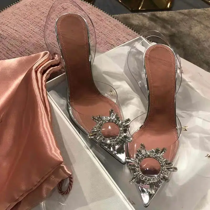 

Luxury Sandals Women Pumps Transparent PVC High Heels Shoes Sexy Pointed Toe Slip-on Wedding Party Brand Fashion Shoes for Lady