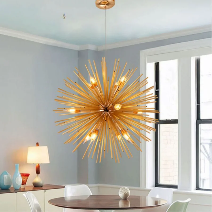 

Pendant Lights LED Nordic Chandeliers Lighting Luxury Round Dandelion Metal Gold Hanging Lamps Bedroom Living Room Lustre Decor