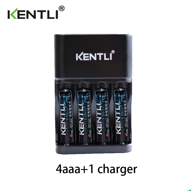 Фото Литий-ионные аккумуляторы KENTLI 1.5V 900/3200мВтч (типа ААА) для микрофонов, электрических игрушек, беспроводных мышей и зарядное устройство для АА/ААА батареек №1