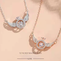 new angel smart wings necklace ladies fashion beating heart artificial rhinestone pendant accessories girl gift jewelry