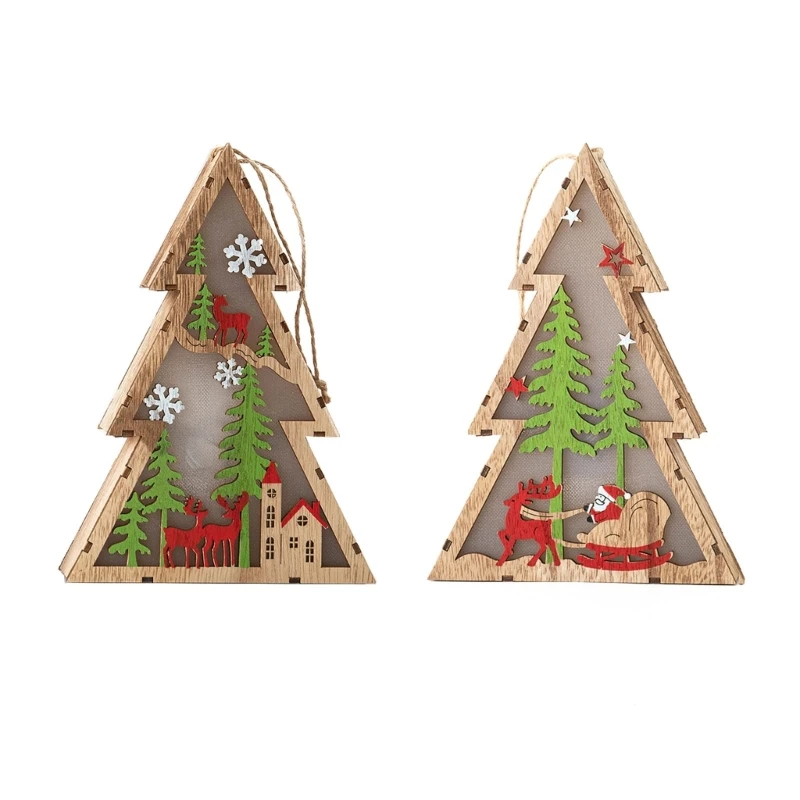 

Wooden Pendant Christmas Tree Elk Old Man Santa Claus Hanging Ornaments
