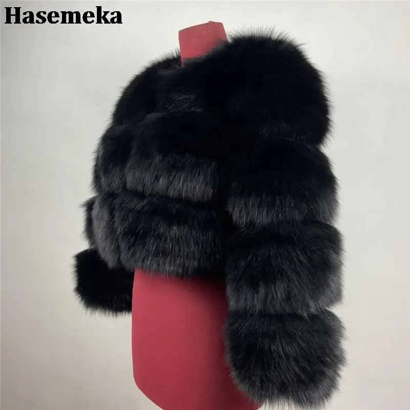 Fashion Winter Real Fox Fur Short Coat New Black Natural Fox Fur Jackets For Women Warm Thicken Luxury Slim Real Fur Outerwear