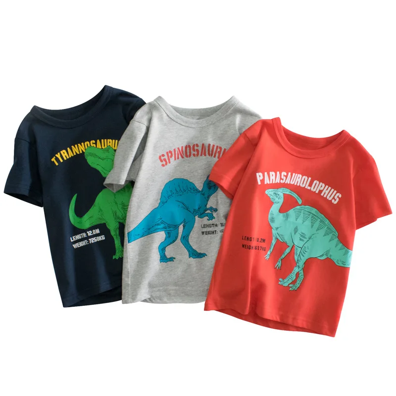 

2022 New Dinosaur Boys T Shirt Kids Children Tops Cotton Tshirt Short Sleeves Summer Clothes Print Cartoon Tee White Clothing