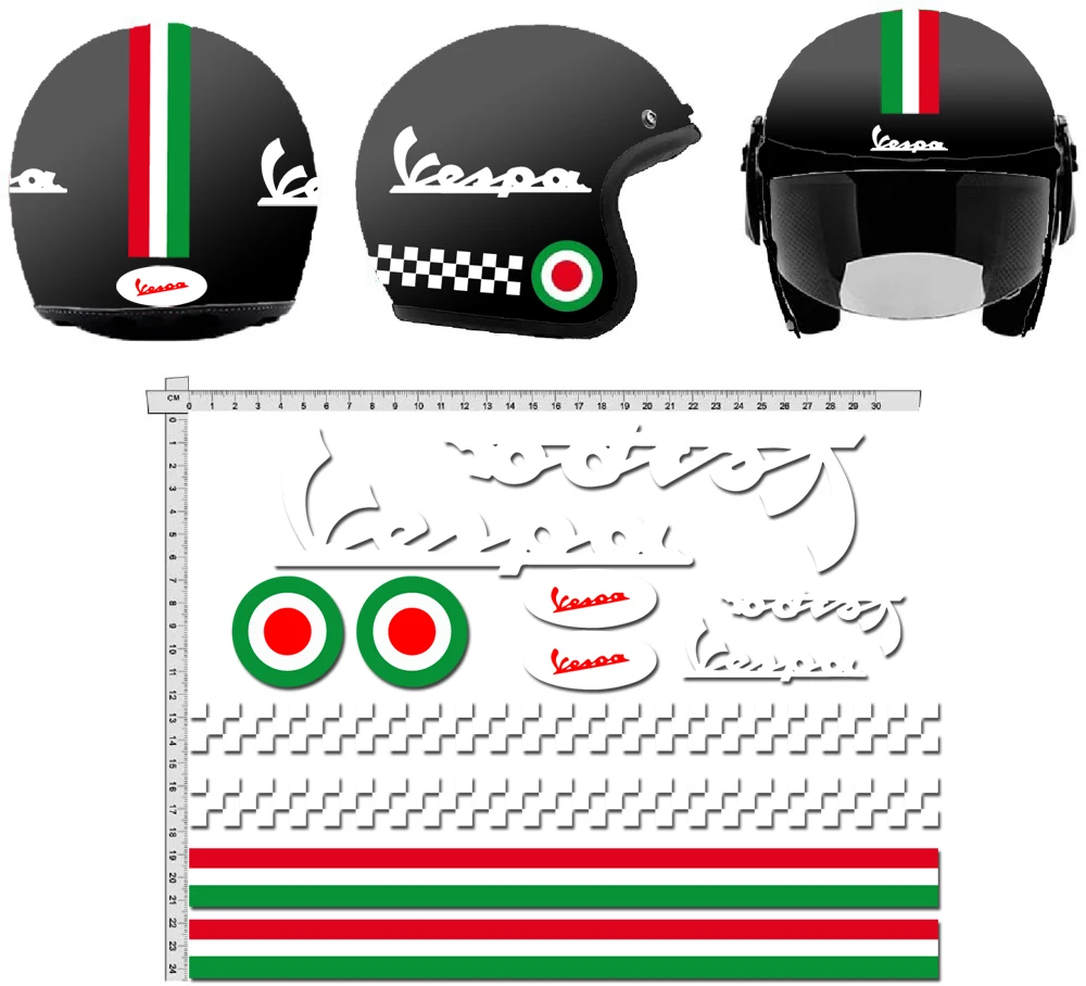 

Helmet stickers Suitable for GamesMonkey Helmet Casco Kit Vespa Rosso ROT Italia helma Viny Polished white