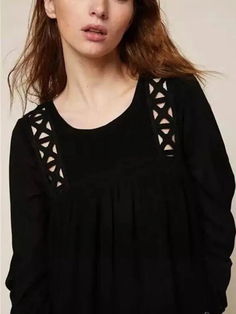

Women Hand Woven Embroidery Hollow Out Shirt 2022 New Summer Long Sleeve O-Neck Versatile Casual Elegant Loose Blouse 3 Colors