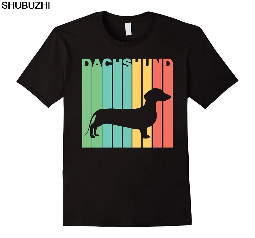 

New Fashion Men Tees Summer Casual Vintage 1970'S Style Dachshund Silhouette Dog Owner Button Shirt