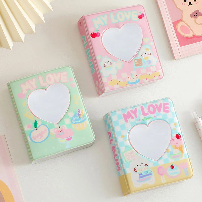 

Cute 3 Inch Love Heart Hollow Photo Album Kpop Card Binder Instax & Name Card Storage Bag 40 Pockets Card Idol Photo Organizer