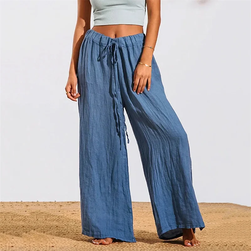 

Fashion Slit Straight Solid Color Distressed Lacing Loose Harajuku Summer Grey Women Pants Casual Mid Waist Wide Leg Trousers