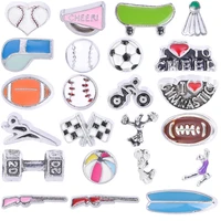 20pcs sports style soccer football barbell skateboard enamel charms fit glass memory floating locket accessories jewelry making