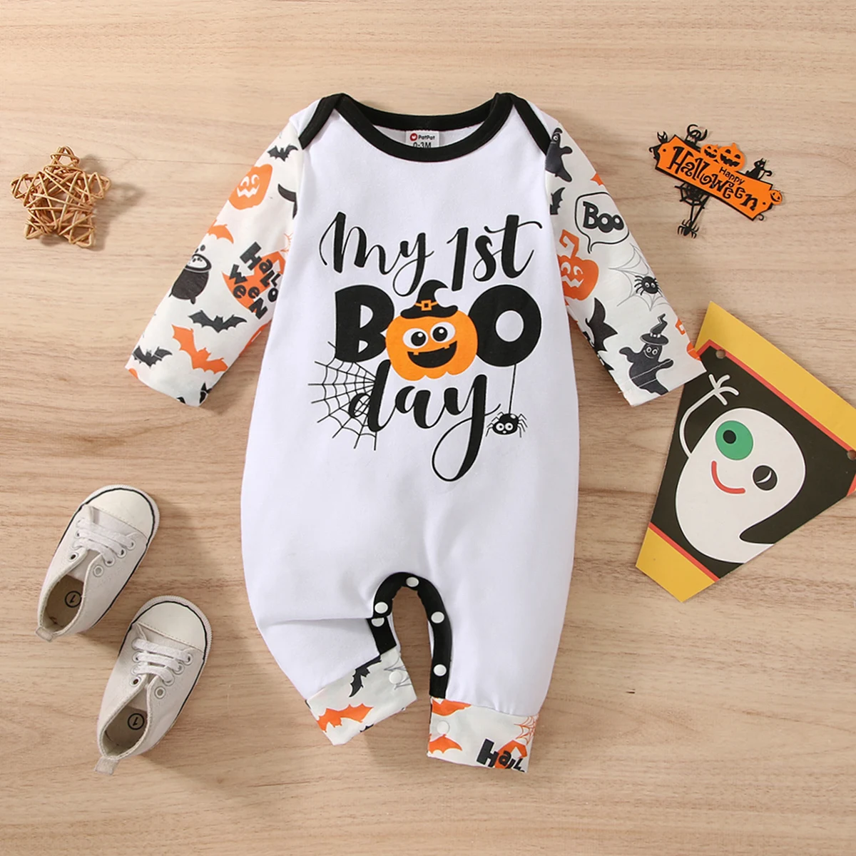 

PatPat Halloween Costumes Baby Boy/Girl 95% Cotton Graphic Print Long-sleeve Jumpsuit Halloween Clothes for kids