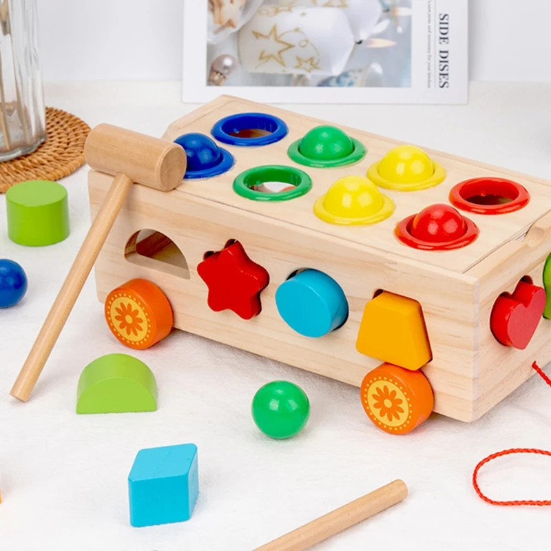 

Baby Math Toy Teaching Block Shape Sorting Learning Toy Puzzle Drag Car for Activity Centers Stimulation Busy Board