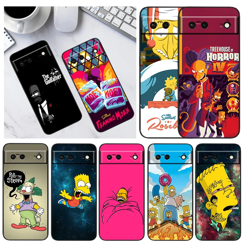 

Cartoon The Simpson Phone Case For Google Pixel 7 6 Pro 6A 5A 5 4 4A XL 5G Black Shell Soft Cover Fundas Coque Capa