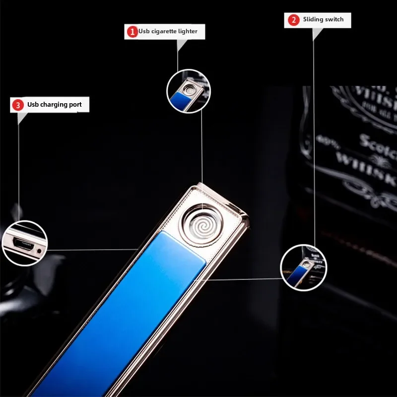Фото Творческая личность, тонкая и легкая USB-перезаряжаемая зажигалка, беспламенная бесшумная ветрозащитная зажигалка, женская зажигалка №4