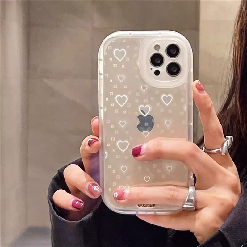

2022 Trend Aesthetic Laser Love Heart Oval Phone Case For iPhone 13 12 11 Pro XS Max X XR 7 8 Plus Cute Soft Silicone Back Cover