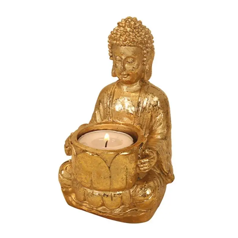 

Meditating Buddha Tealight Holder Resin Tealight Candleholders Prayer Votive Candles Holder Durable Zen Statue For Living Room