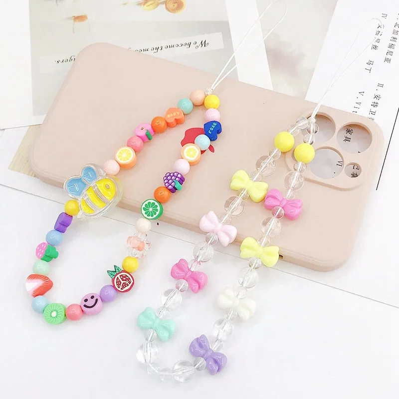 

Fashion Acrylic Clay Phone Chain Lanyard Jewelry Accessories for Women Flower Fruit Charm Phone Case Cord Cellphone Strap