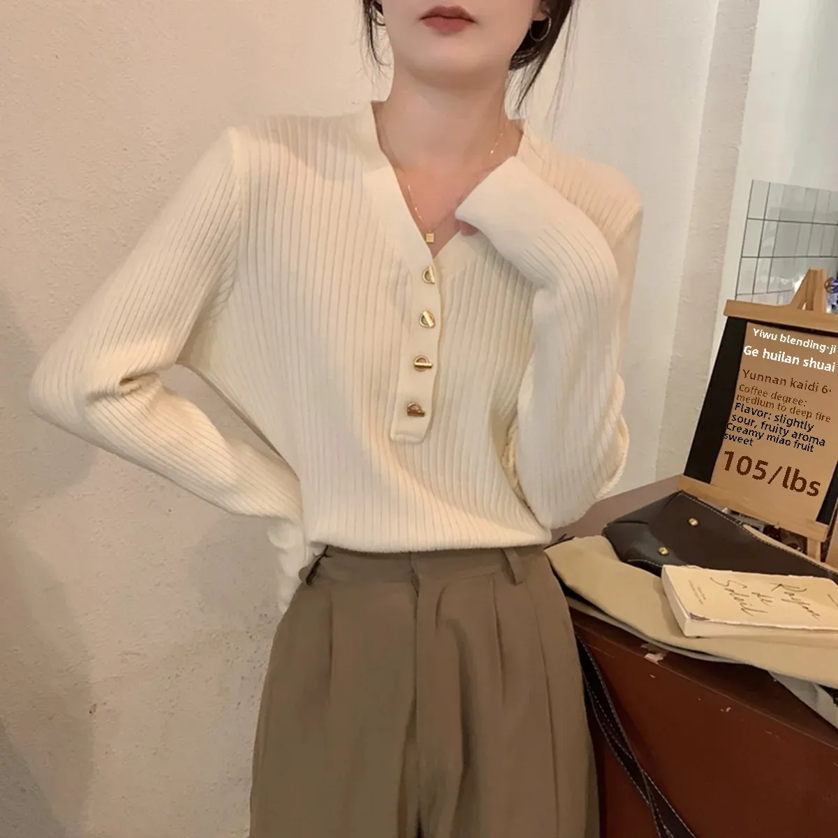 2023 женский вязаный топ с v-образным вырезом свитер высокого класса внутреннее