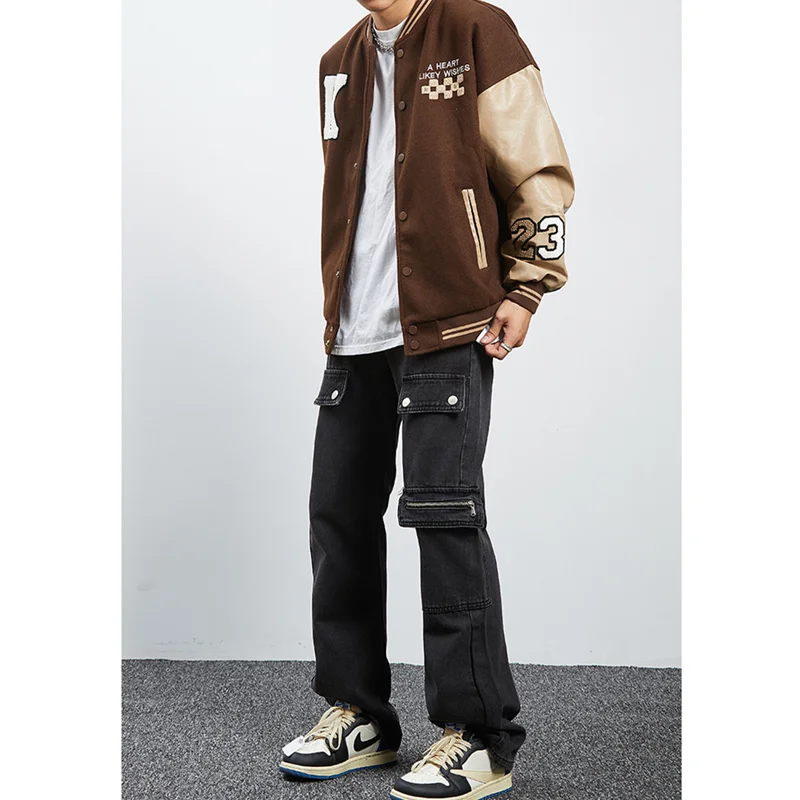 Streetwear Men 2022 Fashion New Pattern Vintage Recreational Black Jeans Loose Straight Cylinder Broad Leg Trousers Autumn Women