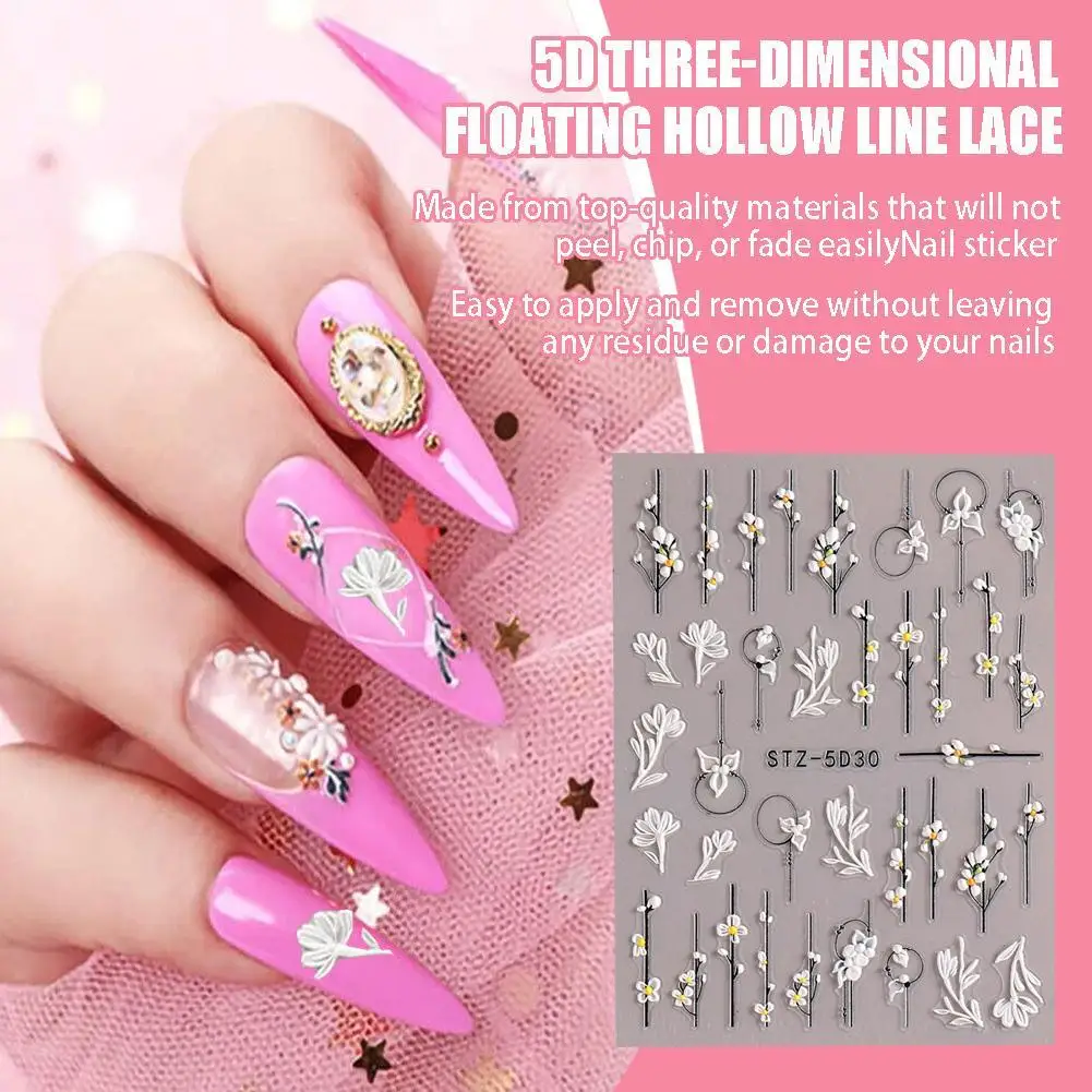 

Harunouta Simple Flowers 3D Nail Stickers Gold Heart French Tip Lines Leopard Print Design Adhesive Sliders Manicure Nail Decals
