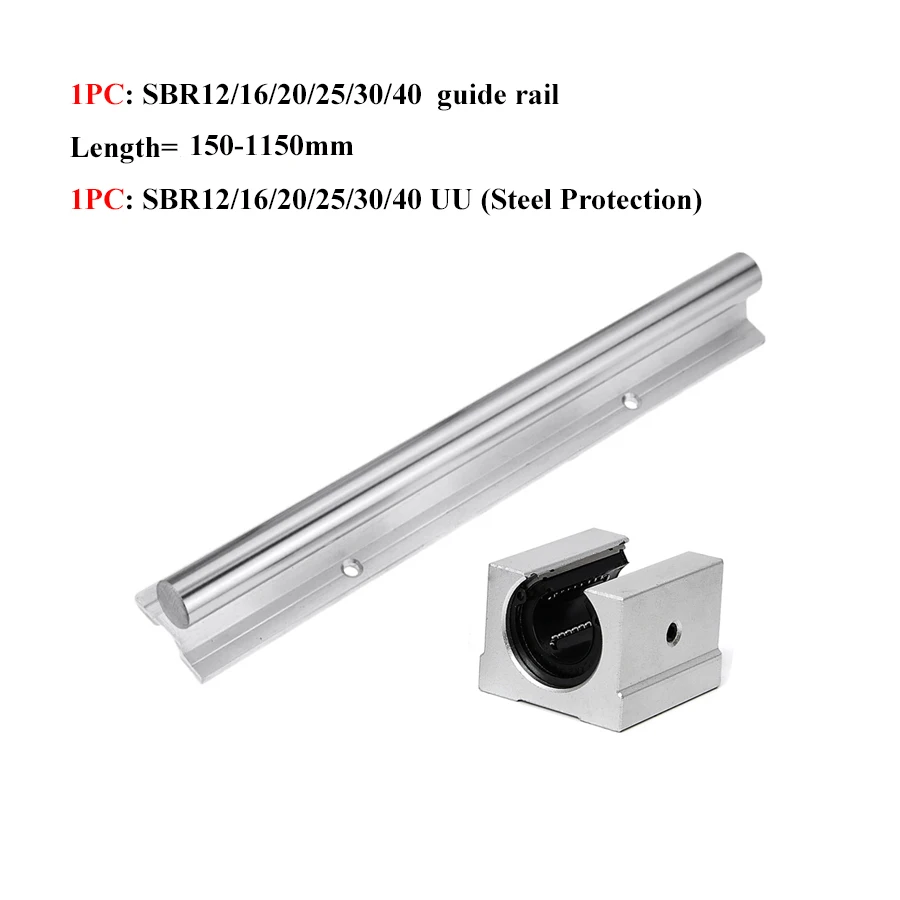 

Linear Guide 1 PC SBR12 16 20 25 30 35 40 Length 150-1150mm 1PC SBR12-40UU Steel Protection Slider Bearing DIY Mills CNC Parts