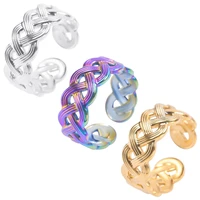 5pcslot fashion stainless steel braided twist ring rainbow gold color punk open adjustable party jewelry silver tone ring