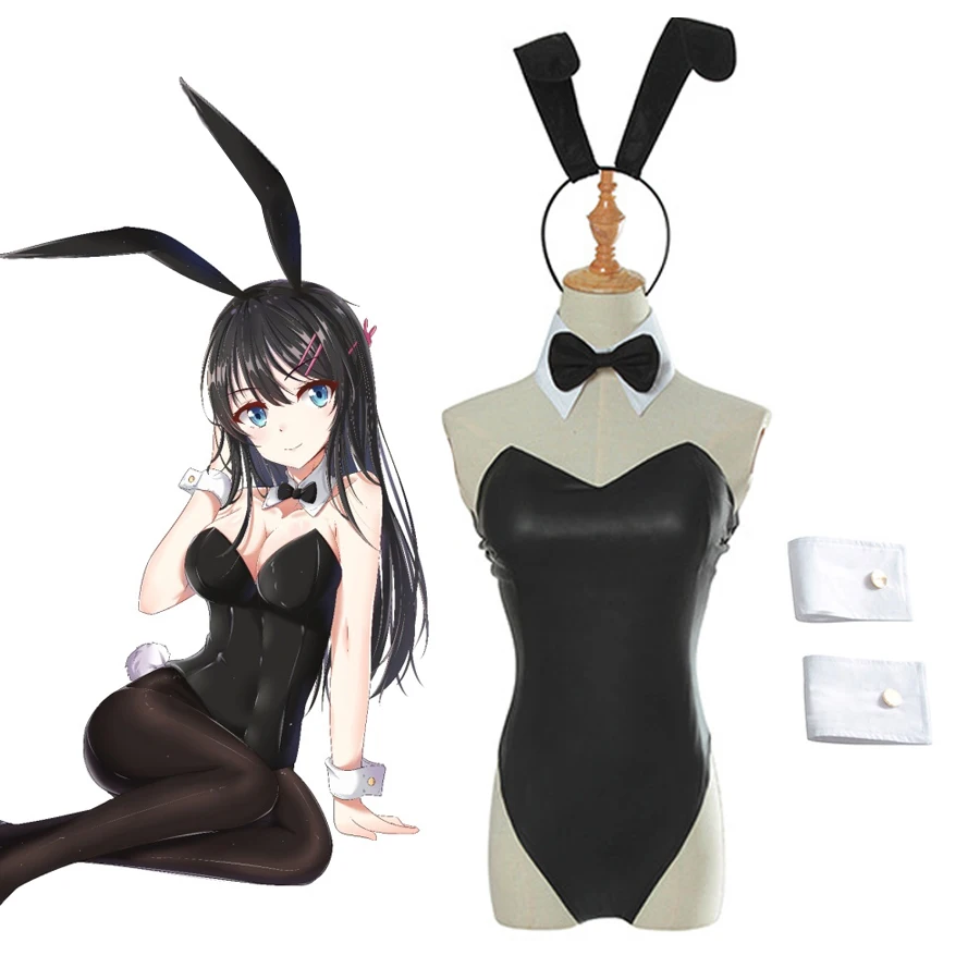 

Sexy Cute Bunny Girl Cosplay Jumpsuit Anime Sakurajima Mai Bunny Girl Senpai Cosplay Costume Faux Leather Woman Rabbit Bodysuit