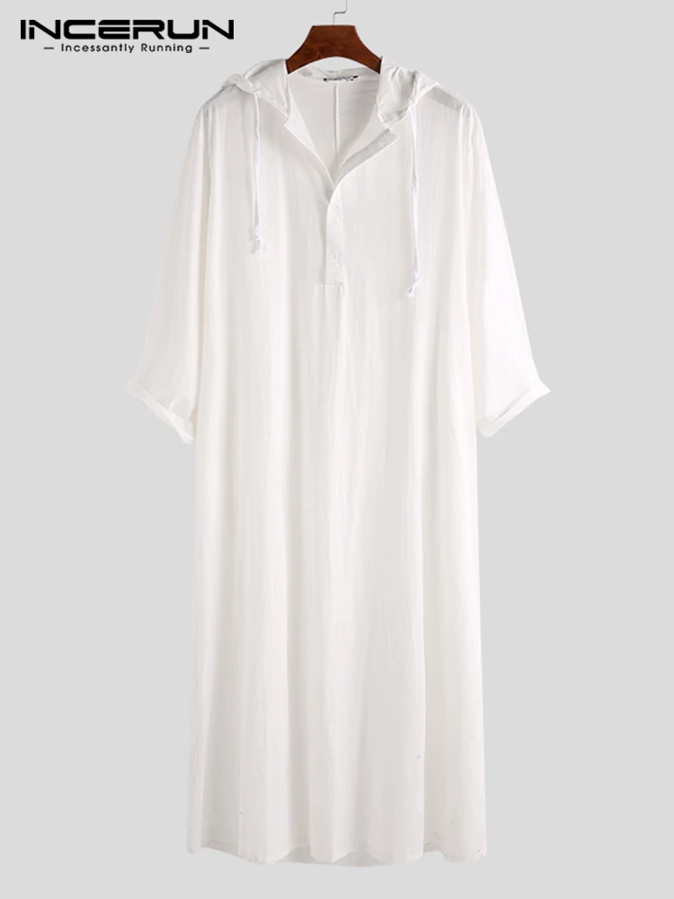 INCERUN 2023 New Men Muslim Hoodies Robe Saudi Arab Long Sleeve Kaftan Long Islamic Clothes Jubba Thobe Masculina Clothes S-5XL