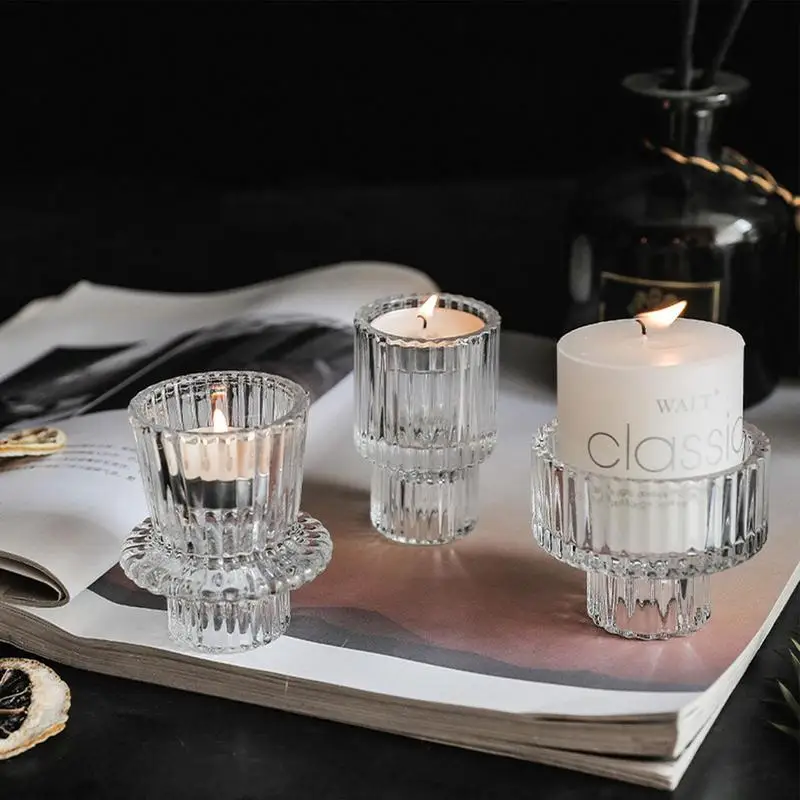 Retro Glass Candlestick Clear Candle Stand Transparent Candlestick Wedding Centerpiece Tabletop Candle Stand