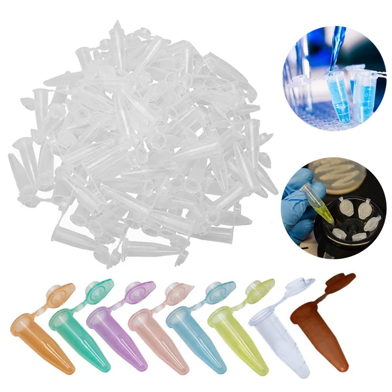 

100pcs mixed color Plastic Centrifugal Test Tube Sample 1.5ml Vial With Snap Cap For Samples Use For Lab Equipment School Supply
