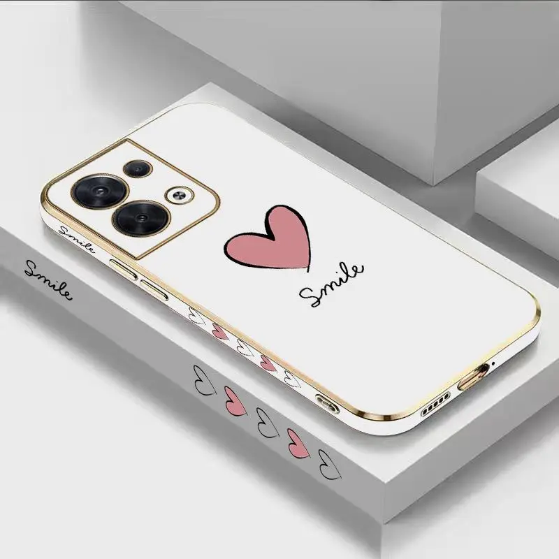 

Big Red Heart Luxury Plating Phone Case For OPPO Reno 8 8T 8 Pro 7 7 Lite 7Z 6 6Z 6 ProPlus 5 Lite 5F 4 Lite 4F 3 Pro 2Z Cover