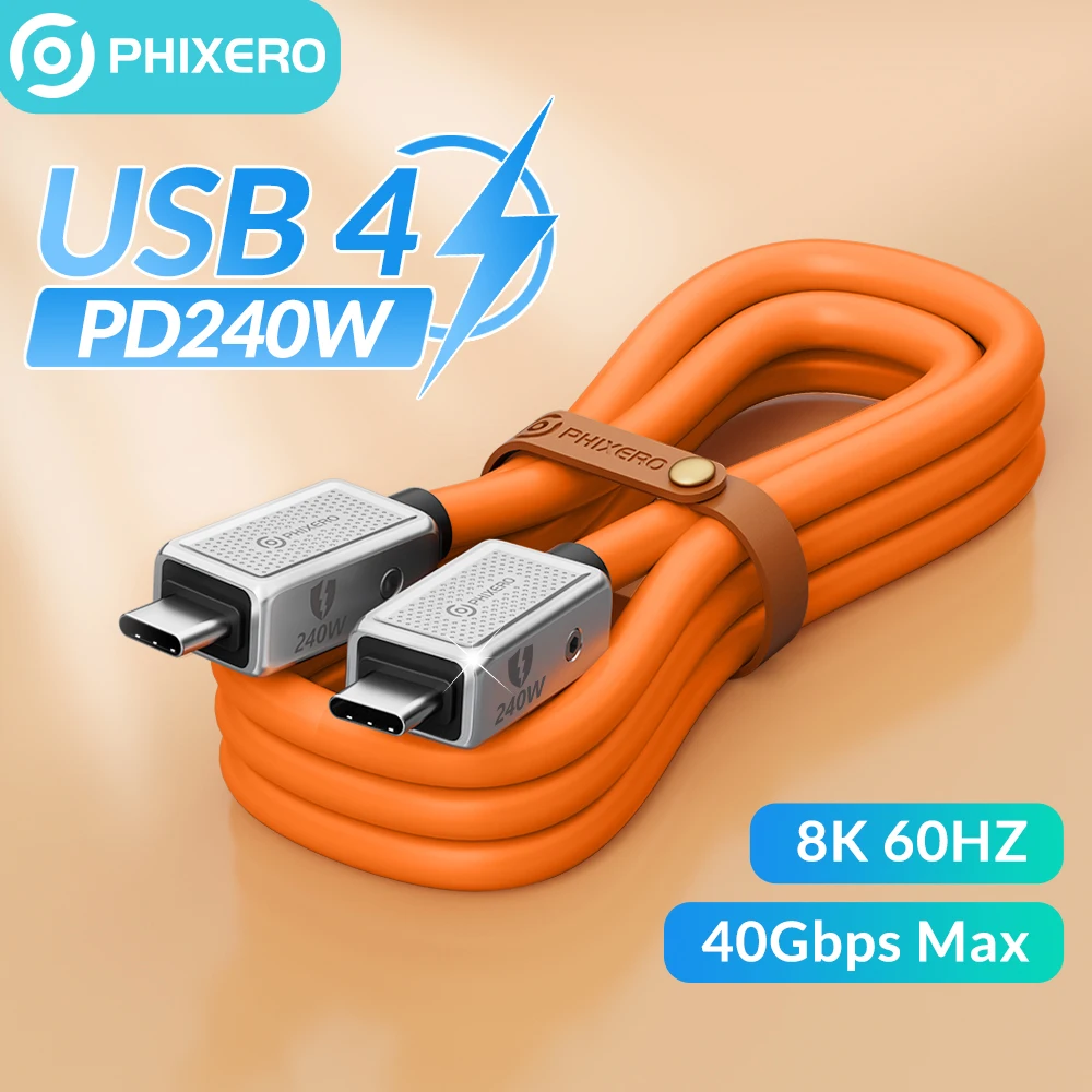 

PHIXERO PD 240W USB4 40Gbps Thunderbolt 3 Blazing-Fast Type C to C Charging Cable Video 8K@60Hz Data Transfer for PC Pro Macbook