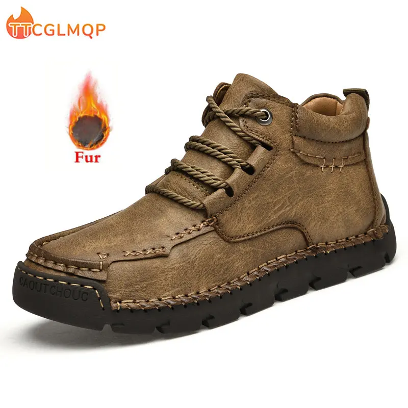 

Winter Men's Boots Thick Plush Warm Men's Snow Boots Outdoor Men Ankle Boots Handmade Fashion Men's Motorcycle Boots Big Size 48
