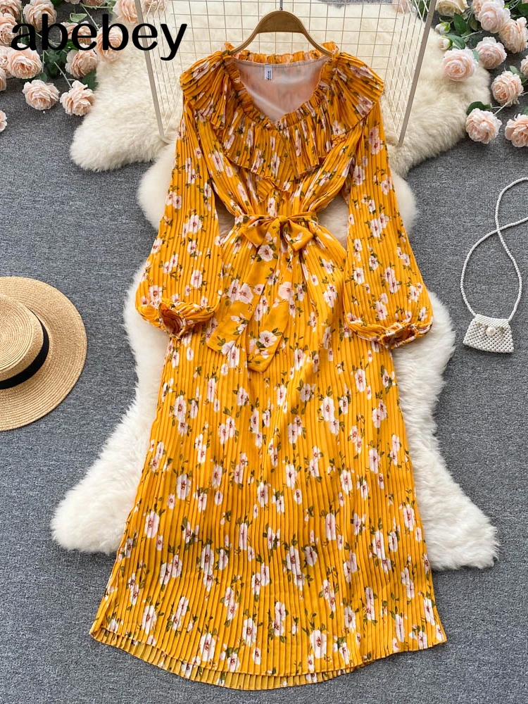 

Элегантное женское шифоновое платье с цветочным принтом, летний сарафан с оборками, Платья-макси, милое женское платье, женская одежда, 2022