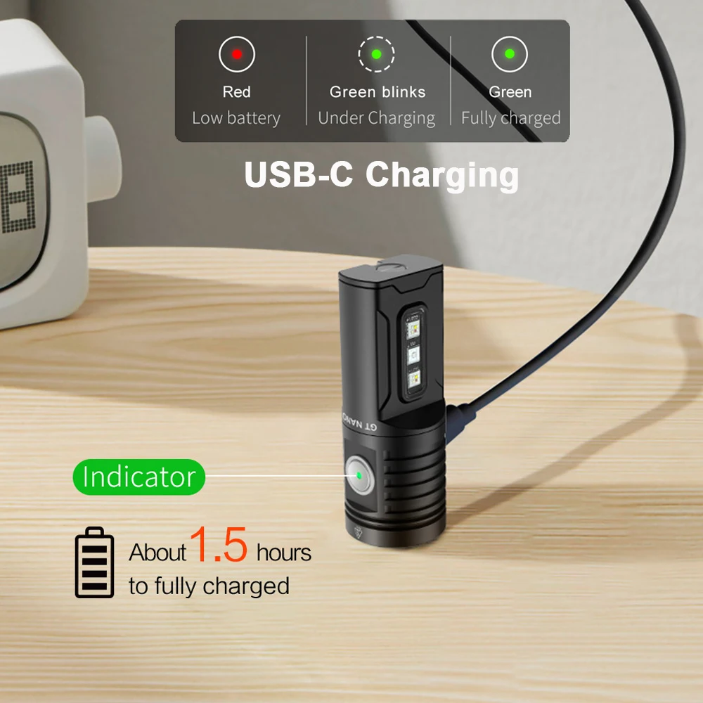 Фото Уличный фонарь для кемпинга, перезаряжаемая лампа USB C, EDC, магнитный хвостовой фонарик, батарея 10280, 1400 люмен, RGB, УФ-свет GT NANO 5,0 №5