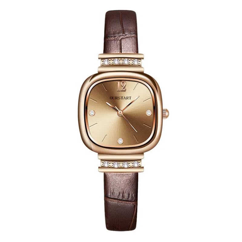 

Vintage Fashion Mechanical Pointer Quartz Wristwatches Luxury Diamond Inlaid Women's Square Leather Watch Timer Business Watches