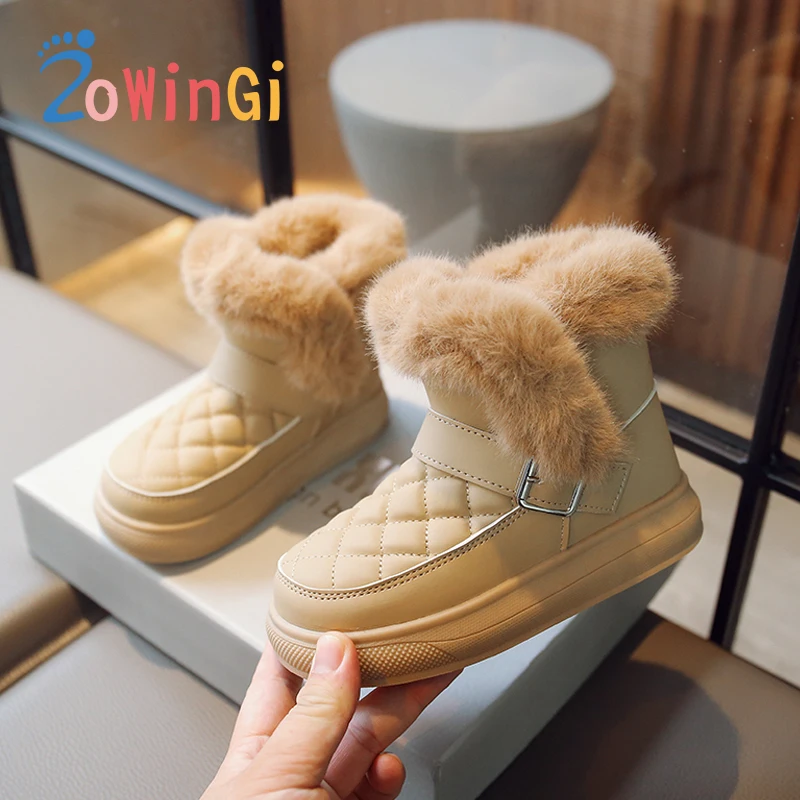 

Size 26-36 Kids Short Boots Good-looking Winter Boots for Children Fluffy Inner Lining Girl Child Shoe Non-Slip sapatos casuais