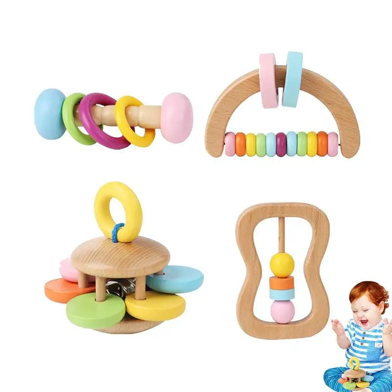 

Деревянная погремушка-колокольчик, деревянная детская игрушка для прорезывания зубов, погремушка, музыкальная игрушка, Набор погремушек и вращающихся игрушек для детей