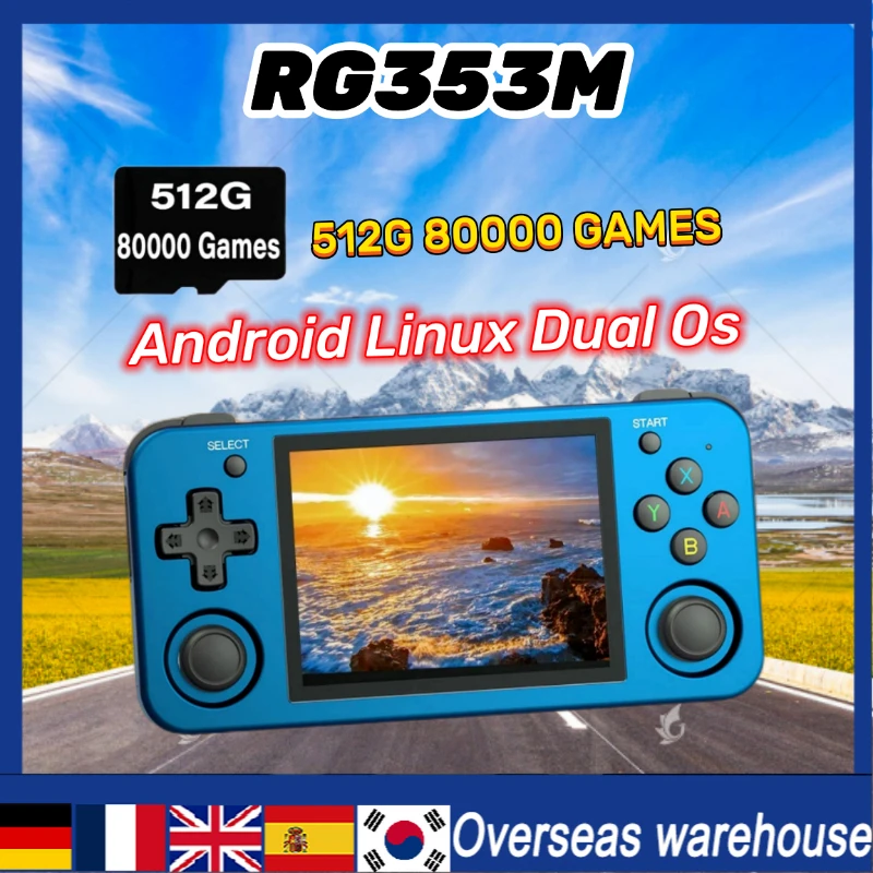 

512G 80000 GAMES ANBERNIC RG353M IPS 3.5-inch Multi-touch Screen Handheld Game Console WIFI Bluetooth Android Linux Dual System