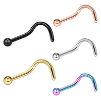 1pc new g23 titanium s shape nose studs classic small ball spiral twist nose septum piercing fashion body jewelry five colors