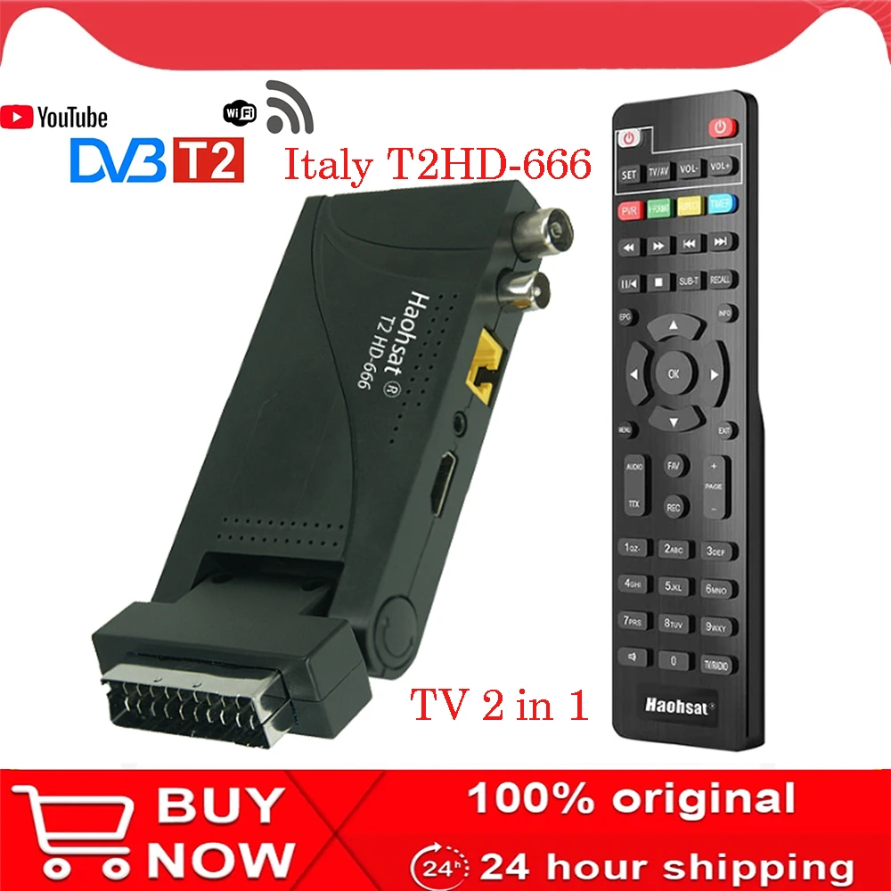 

Haohsat DVB-T2HD-666 Scart HD Digital TV Receiver For Italy/Germany/France/Spain Europe DVB T2 TV Tuner Support Wifi EPG PVR