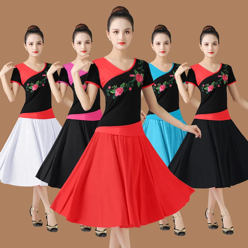

Ballroom Latin Competition Dance Dress Women Floral Fitness Skirt Dresses Latin Dancing Latina Costume Rumba Baile Latino Mujer