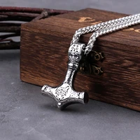 thors hammer polished stainless steel viking mens pendant wolf head pattern party street fashion jewelry gift wholesale