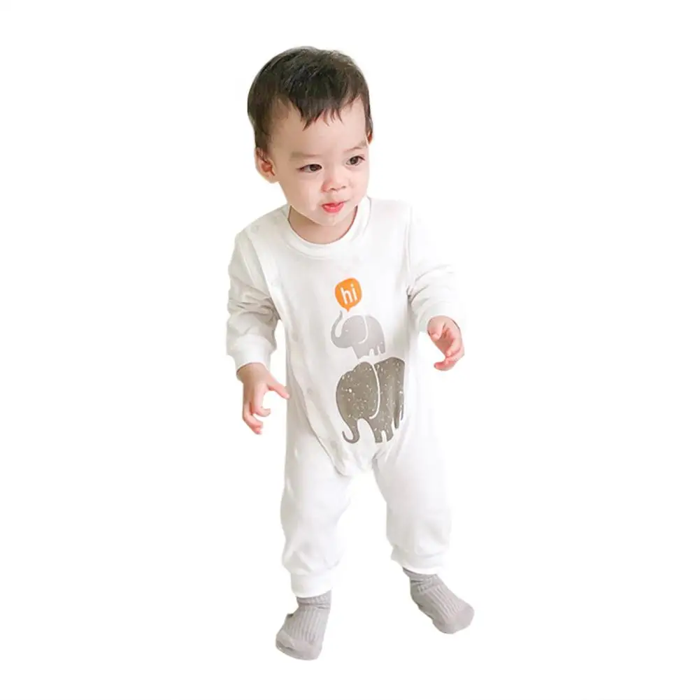 

Elephant Personality Printing Rompers Cotton Warm Long Sleeve Button Autumn Baby Kids Daily Leisure Round Neck Jumpsuit