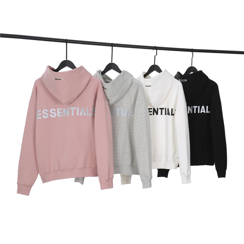 

Best Version Essentials 3M Reflective Letter Print Hoodies Men Women Streetwear Pullover Oversized Sweatshirts Original Material