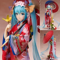 23cm japan miku kawaii red kimono umbrella girl 18 anime pvc action figure decorate model toys doll kids birthday gift with box