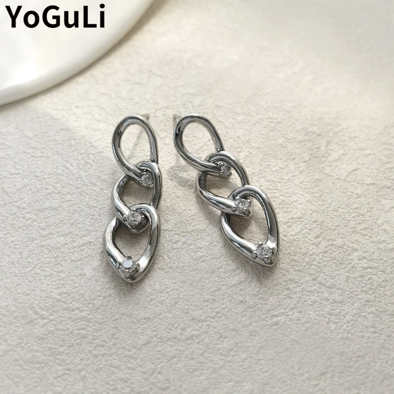 

Fashion Jewelry 925 Silver Needle Chain Dangle Earrings Simply Design High Quality Brass AAA Zircon Drop Earrings Gift