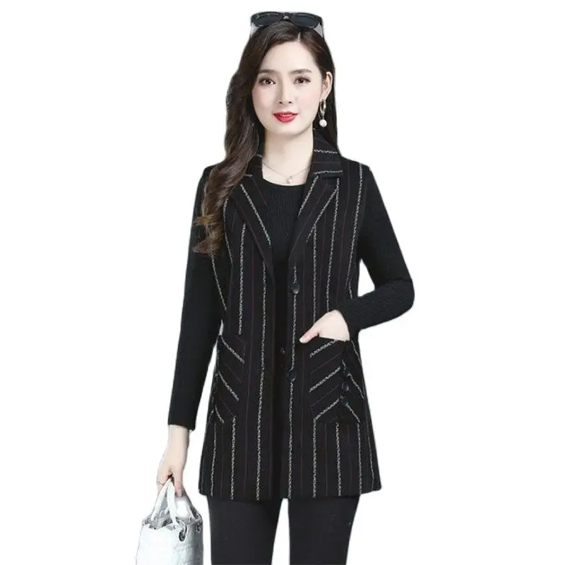 

Жилеты для женщин среднего возраста, жилеты, куртки на весну и осень 2023, костюм без рукавов в полоску, пальто, женская верхняя одежда, топы