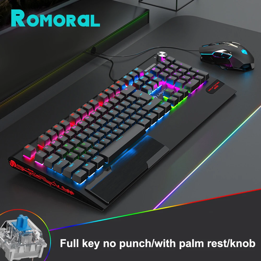 Gaming Mechanical Keyboard Wired 104 Keys Keyboard With LED Backlit Black Blue Switch For Computer Laptop Pro Gamer