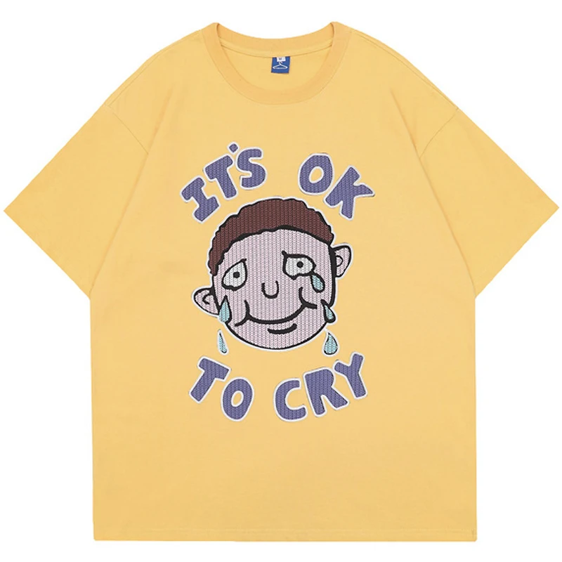 

2022SS Unisex Short Sleeve 100%Cotton t shirts Oversize Tshirt O-neck Tops футболка мужская Mens Suede Cry Boy Print T Shirt